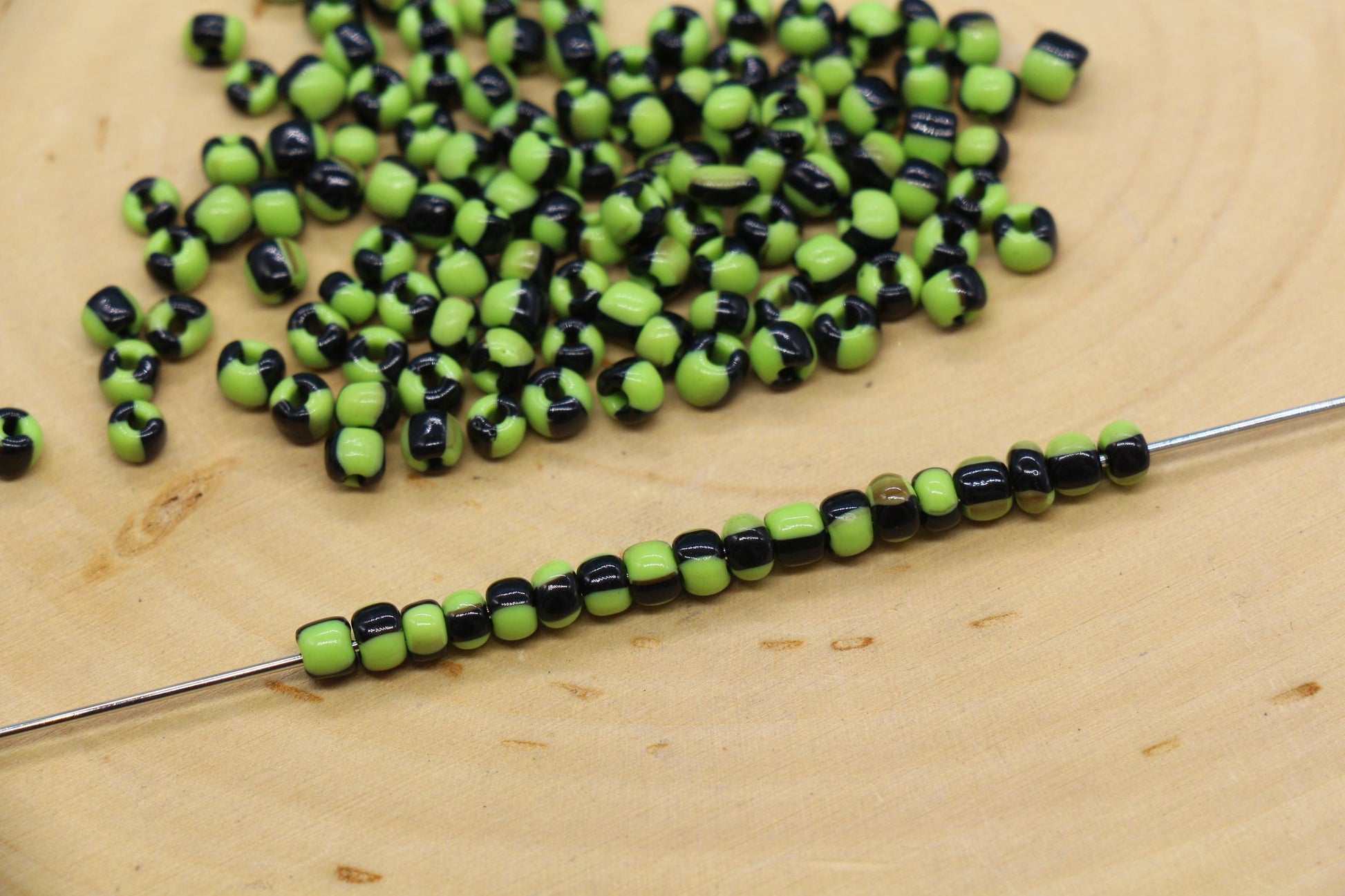 4mm Green & Black Stripe Glass Beads, Glass Spacer Beads for Jewelry Making #3733