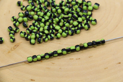 4mm Green & Black Stripe Glass Beads, Glass Spacer Beads for Jewelry Making #3733