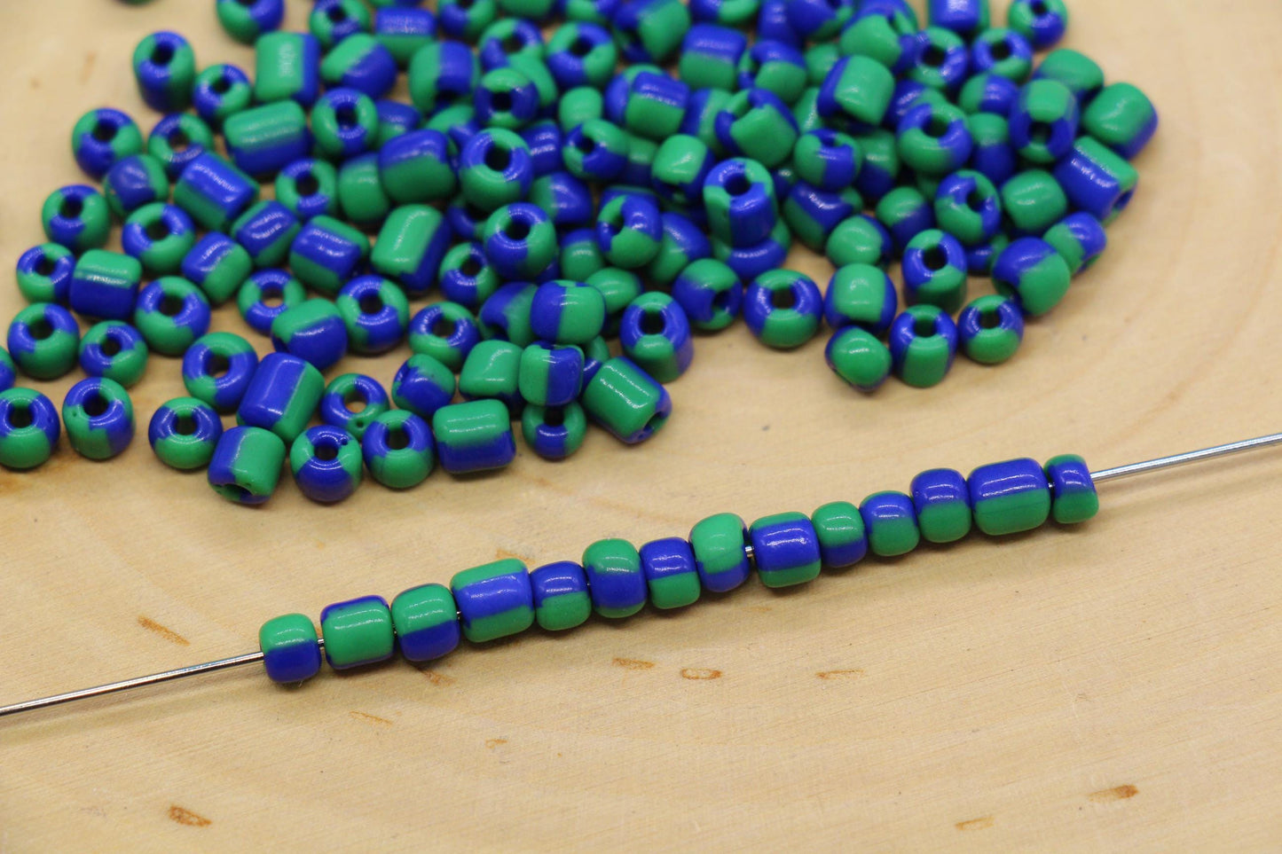 4mm Blue & Green Stripe Glass Beads, Glass Spacer Beads for Jewelry Making #3734