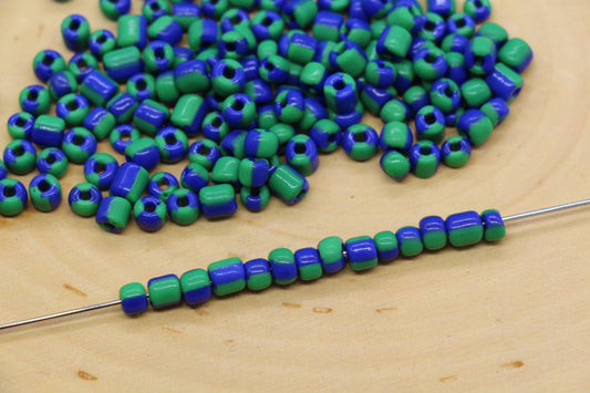 4mm Blue & Green Stripe Glass Beads, Glass Spacer Beads for Jewelry Making #3734