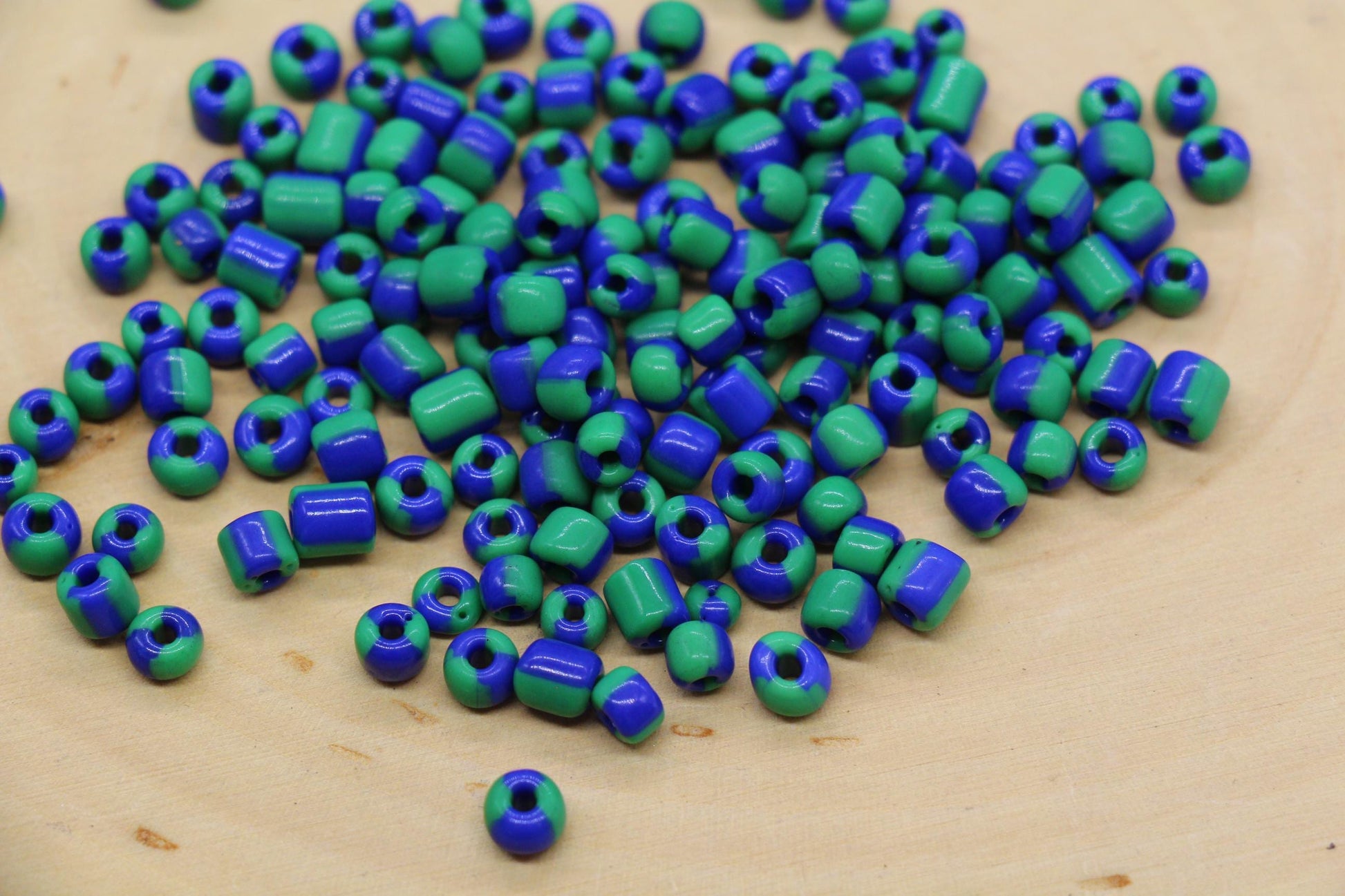 4mm Blue & Green Stripe Glass Beads, Glass Spacer Beads for Jewelry Making #3734