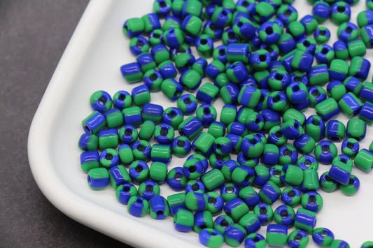 4mm Blue & Green Stripe Glass Beads, Glass Spacer Beads for Jewelry Making #3734