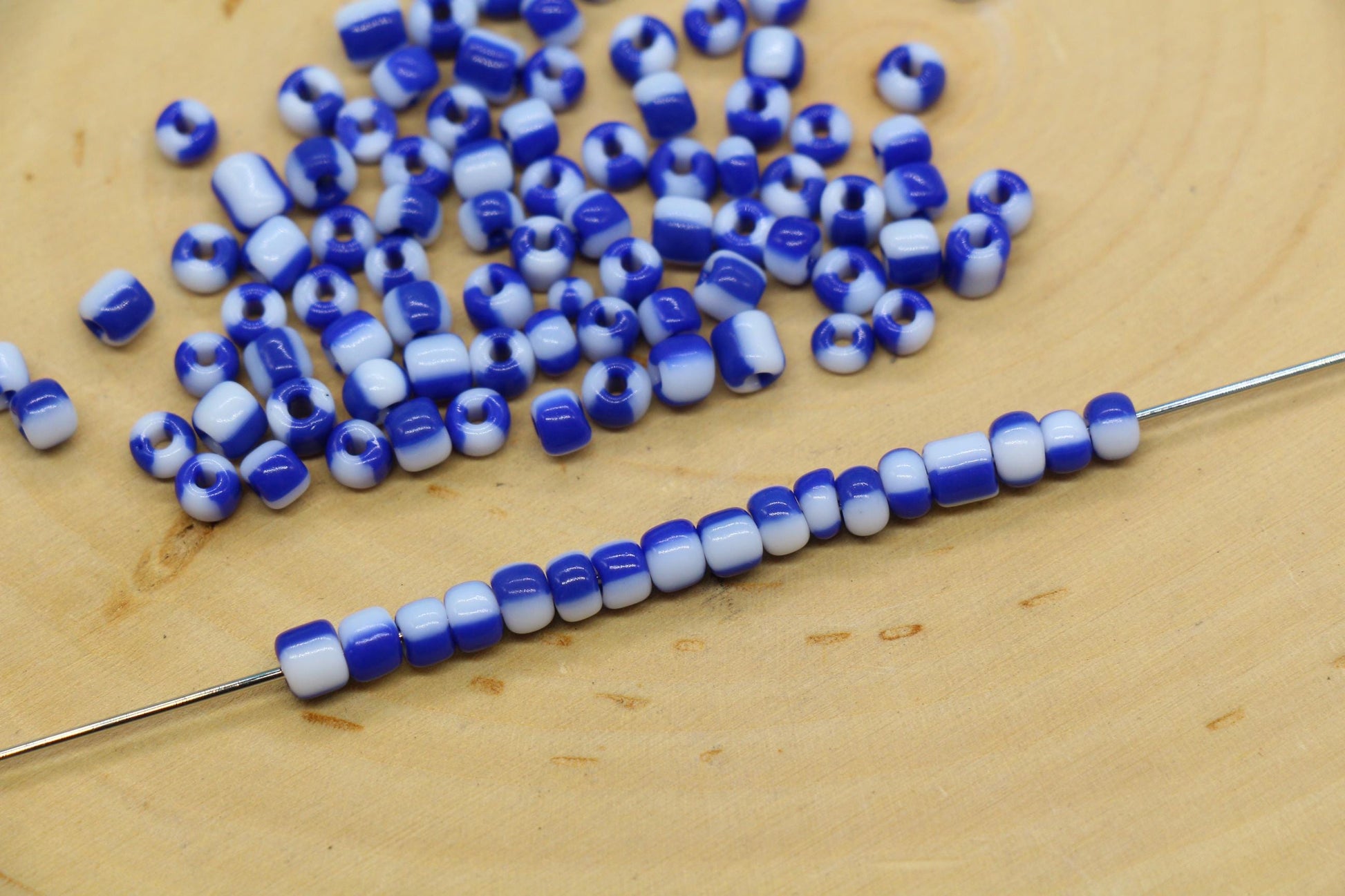 4mm Blue & White Stripe Glass Beads, Glass Spacer Beads for Jewelry Making #3735