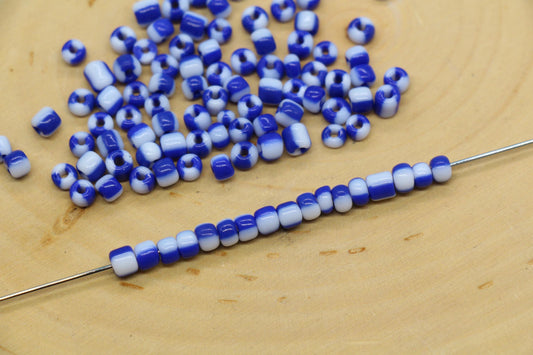 4mm Blue & White Stripe Glass Beads, Glass Spacer Beads for Jewelry Making #3735