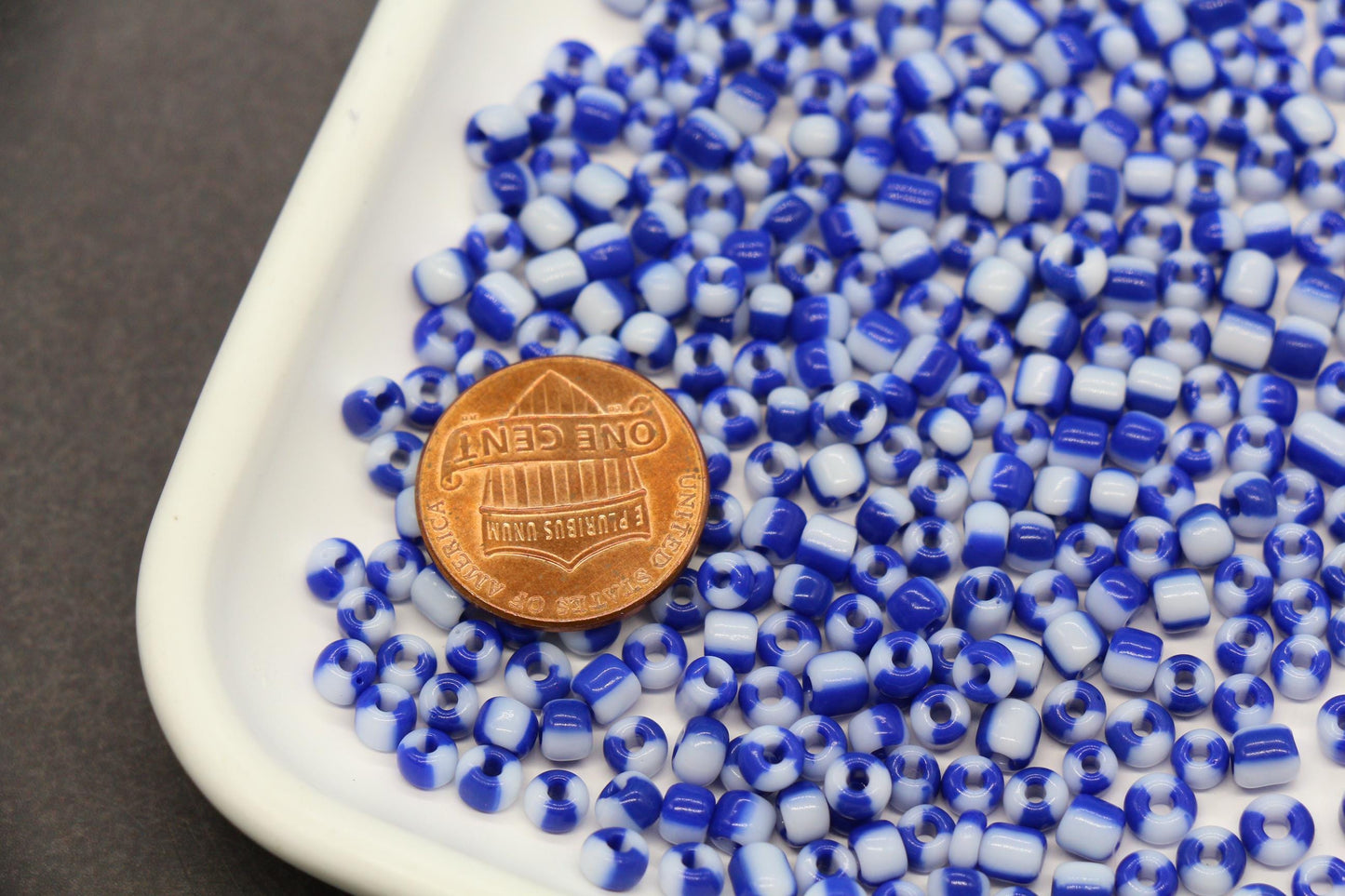 4mm Blue & White Stripe Glass Beads, Glass Spacer Beads for Jewelry Making #3735