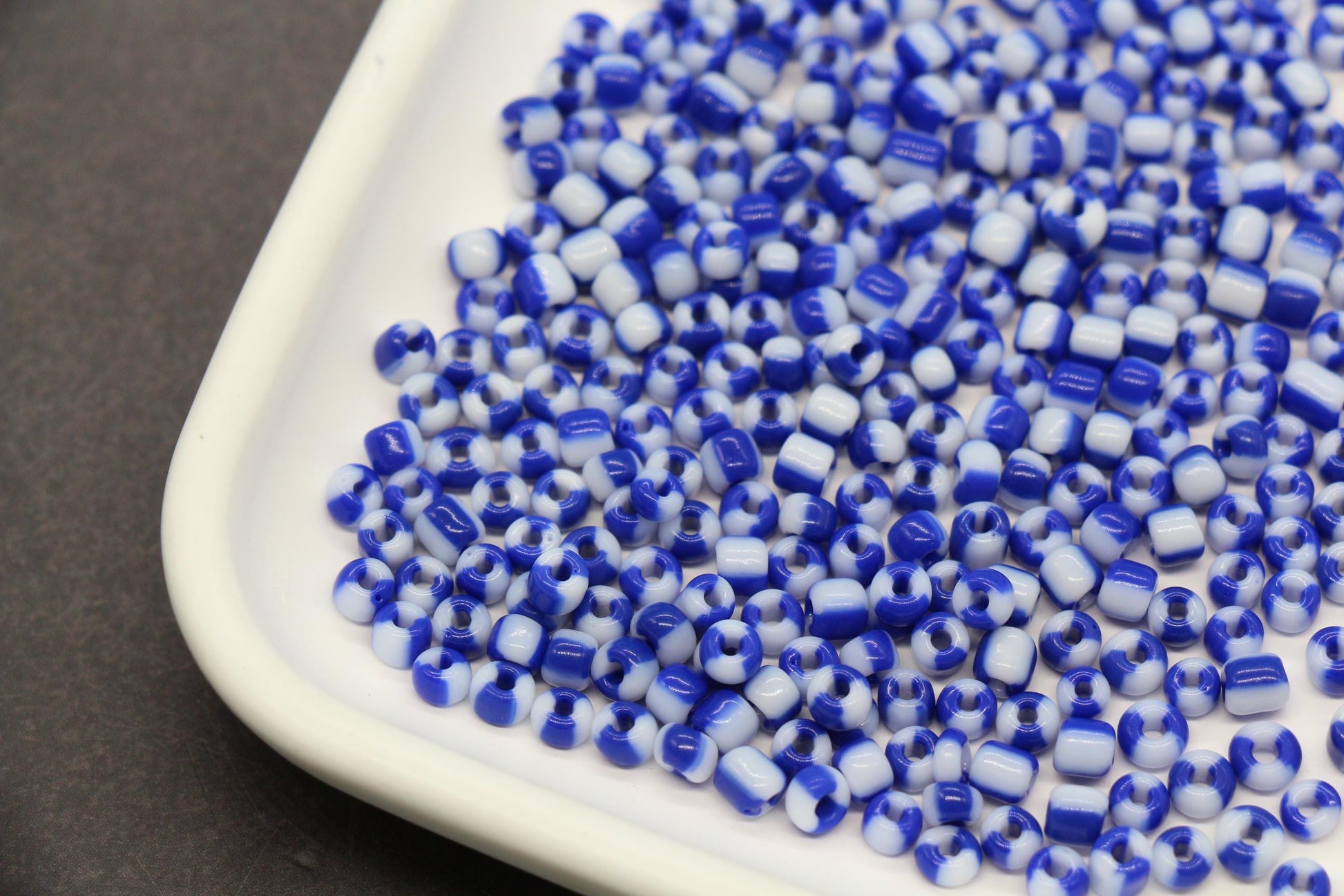 4mm Blue & White Stripe Glass Beads, Glass Spacer Beads for Jewelry Making #3735