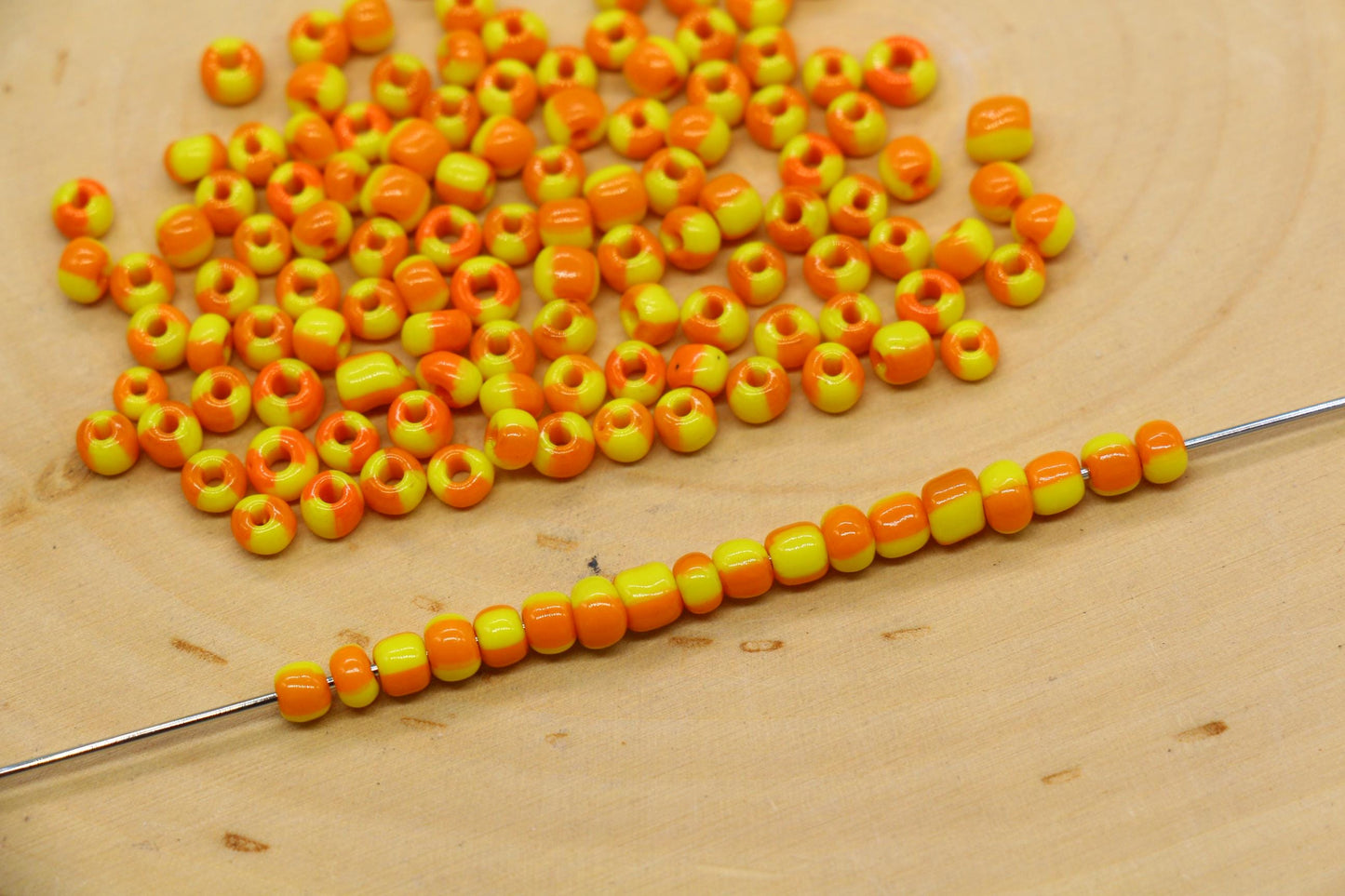4mm Yellow & Orange Stripe Glass Beads, Glass Spacer Beads for Jewelry Making #3731
