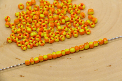 4mm Yellow & Orange Stripe Glass Beads, Glass Spacer Beads for Jewelry Making #3731
