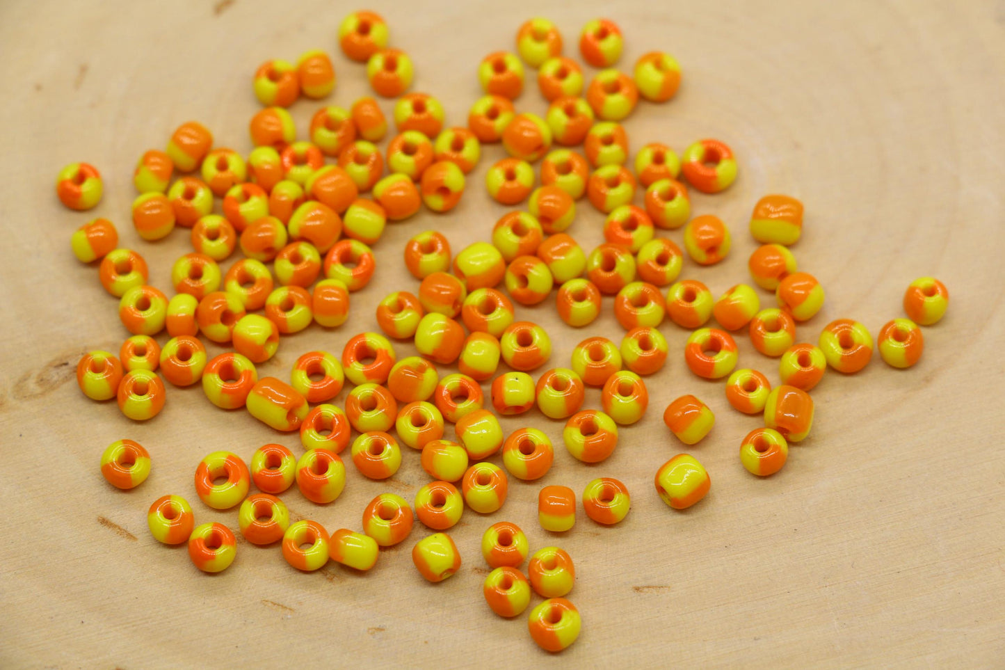 4mm Yellow & Orange Stripe Glass Beads, Glass Spacer Beads for Jewelry Making #3731