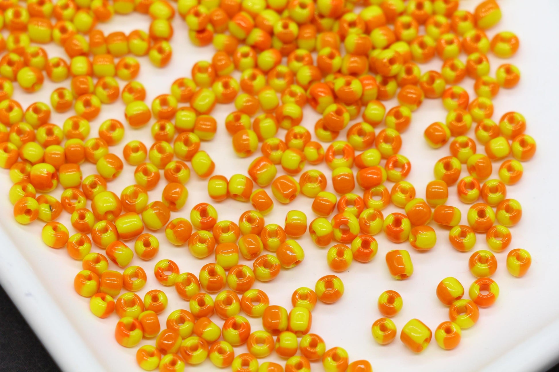 4mm Yellow & Orange Stripe Glass Beads, Glass Spacer Beads for Jewelry Making #3731