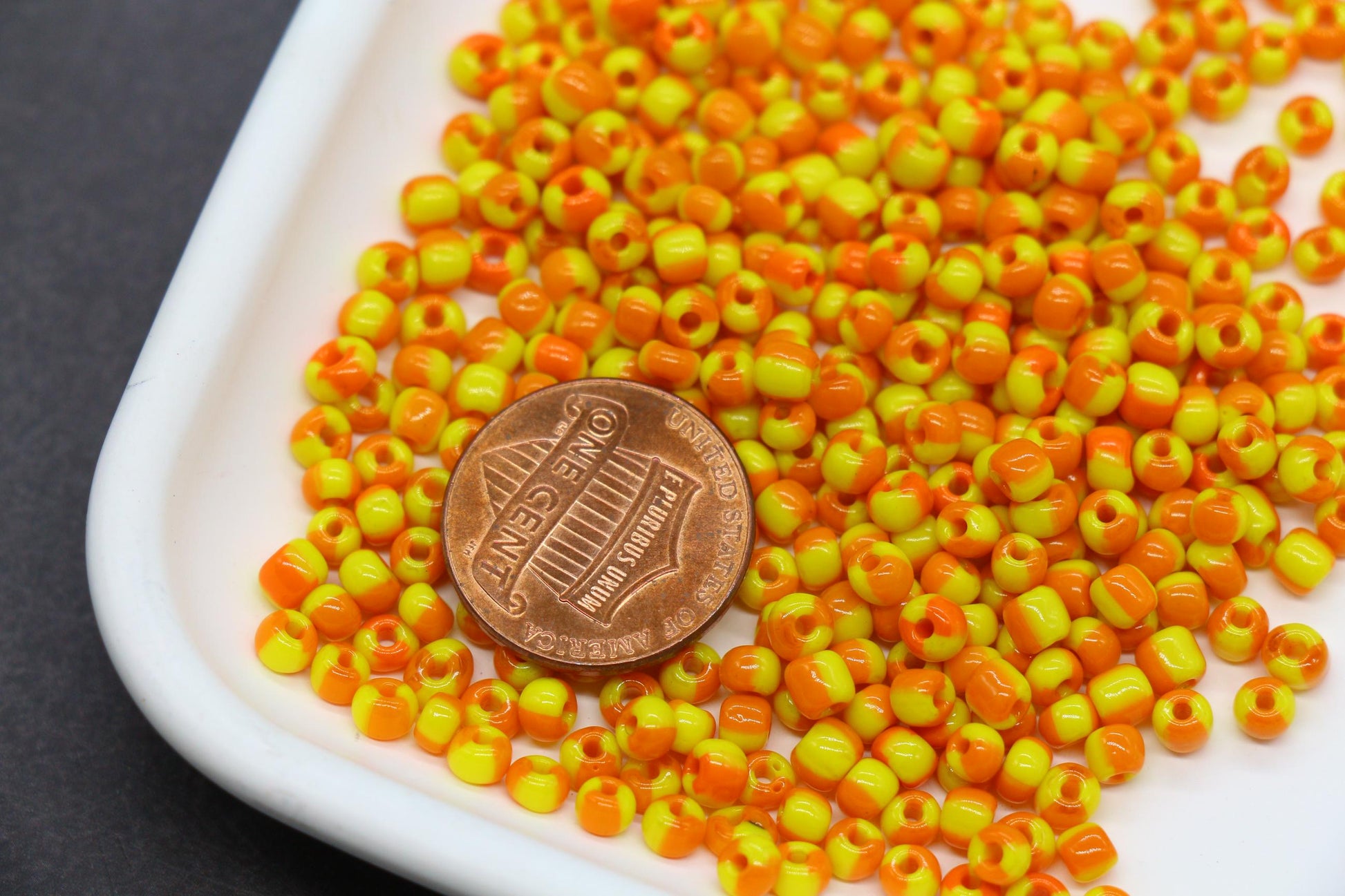 4mm Yellow & Orange Stripe Glass Beads, Glass Spacer Beads for Jewelry Making #3731