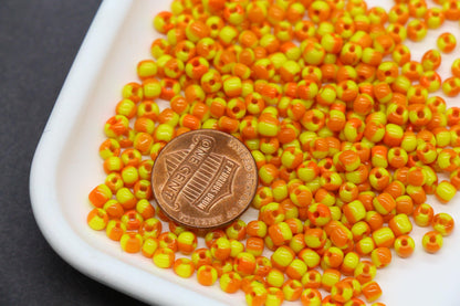 4mm Yellow & Orange Stripe Glass Beads, Glass Spacer Beads for Jewelry Making #3731