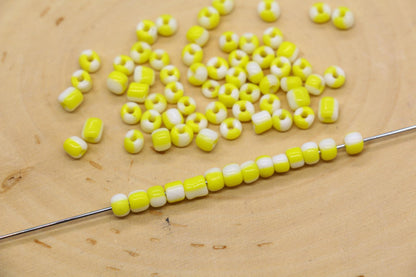 4mm Yellow & Orange Stripe Glass Beads, Glass Spacer Beads for Jewelry Making #3736