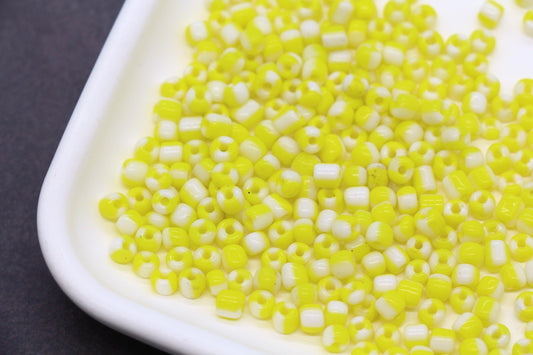 4mm Yellow & Orange Stripe Glass Beads, Glass Spacer Beads for Jewelry Making #3736