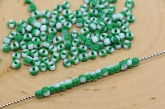 4mm Green & White Stripe Glass Beads, Glass Spacer Beads for Jewelry Making #3738
