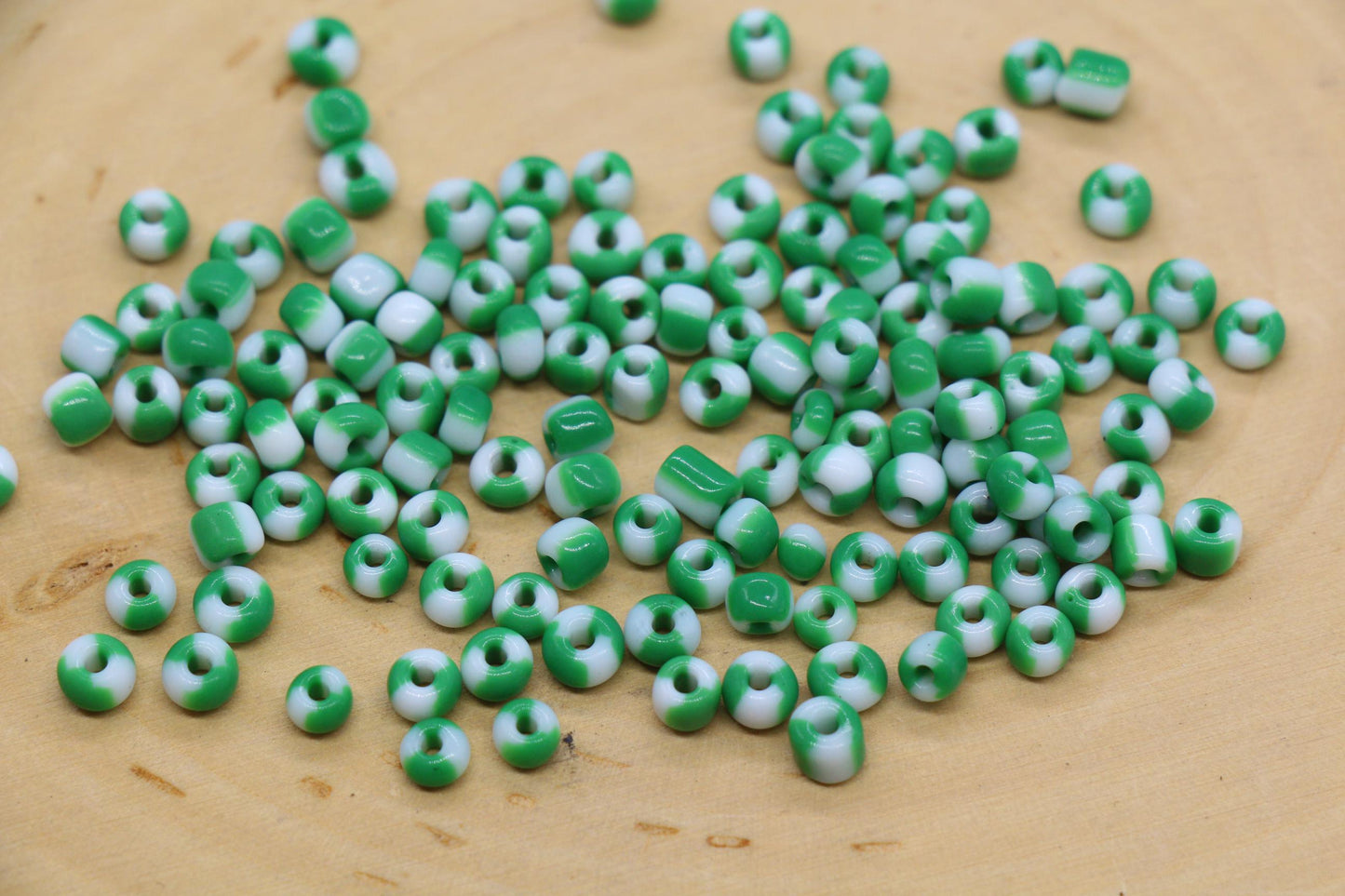 4mm Green & White Stripe Glass Beads, Glass Spacer Beads for Jewelry Making #3738