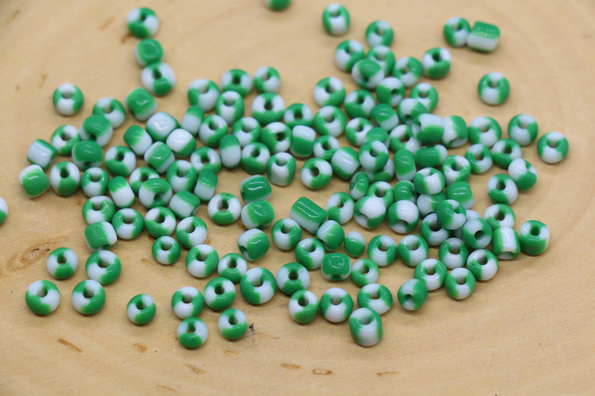 4mm Green & White Stripe Glass Beads, Glass Spacer Beads for Jewelry Making #3738