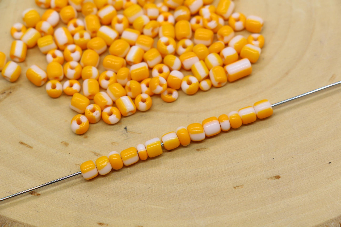 4mm Orange & White Stripe Glass Beads, Glass Spacer Beads for Jewelry Making #3739