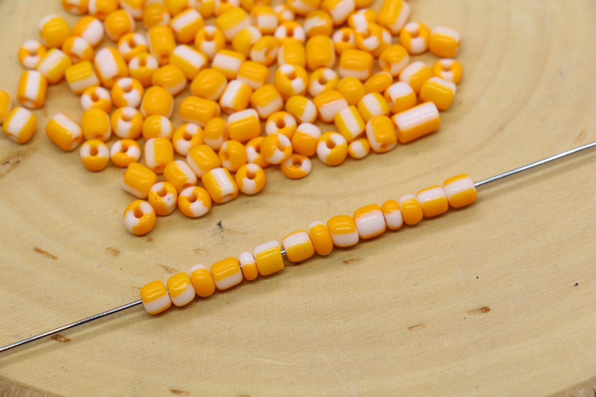 4mm Orange & White Stripe Glass Beads, Glass Spacer Beads for Jewelry Making #3739