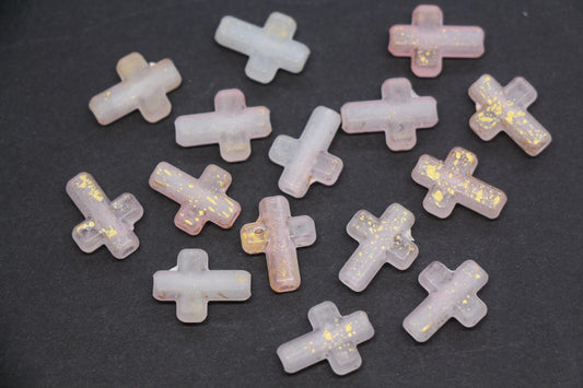 Matte Cross Beads with Gold Specks, Peach Blush Mix Frosted Acrylic Cross Beads #3753