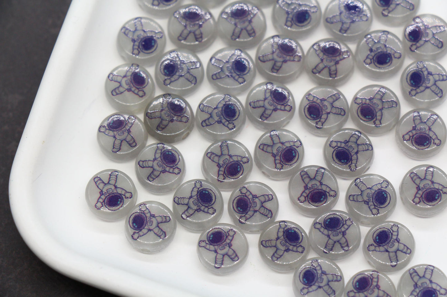 Glow in the Dark Astronaut Beads, Space Theme Round Beads #2374