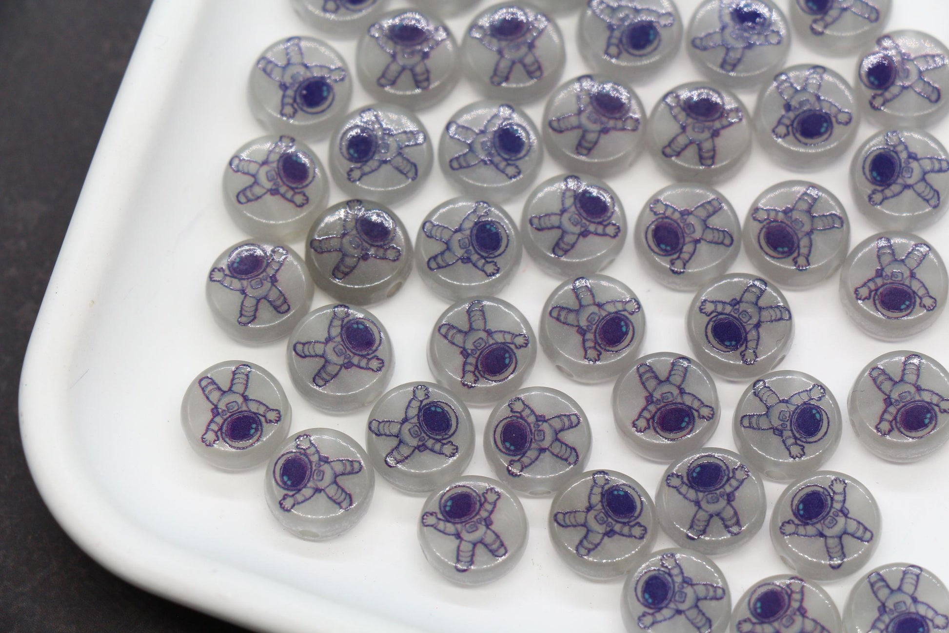 Glow in the Dark Astronaut Beads, Space Theme Round Beads #2374