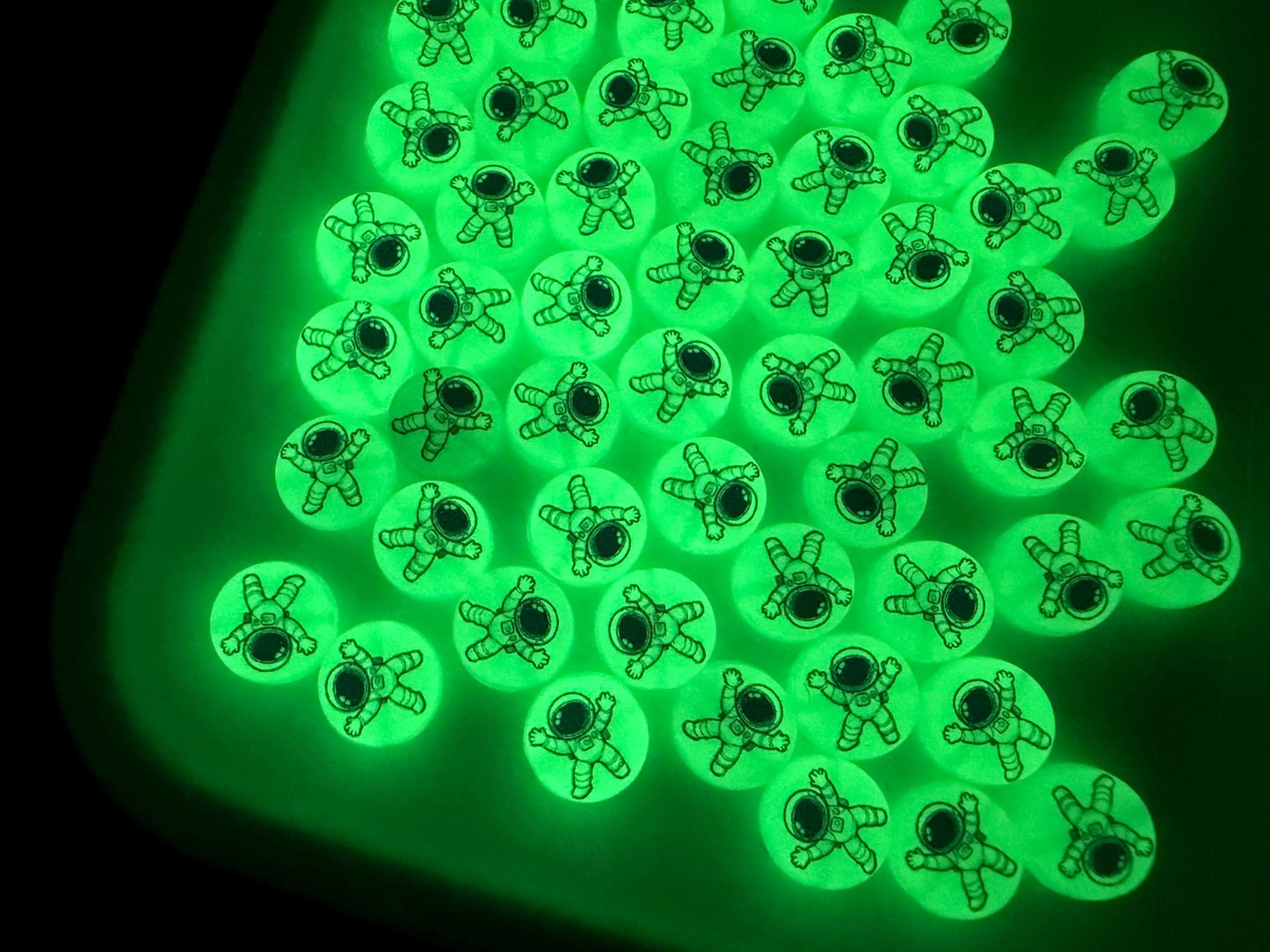 Glow in the Dark Astronaut Beads, Space Theme Round Beads #2374