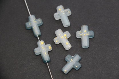 Matte Cross Beads with Gold Specks, Mist Gray Ombre Frosted Acrylic Cross Beads #3748