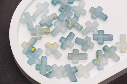 Matte Cross Beads with Gold Specks, Mist Gray Ombre Frosted Acrylic Cross Beads #3748