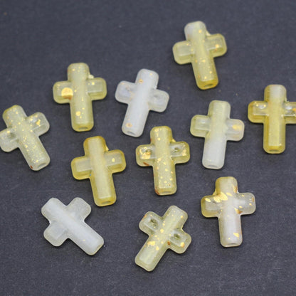 Matte Cross Beads with Gold Specks, Yellow Ombre Frosted Acrylic Cross Beads #3754