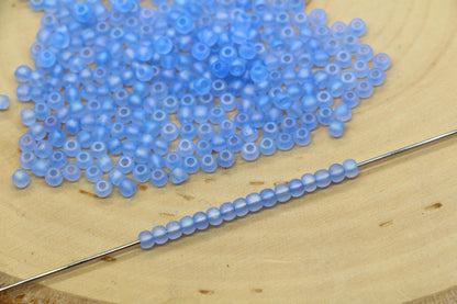 3mm Matte Iridescent Blue Glass Beads, Frosted AB Round Beads #610