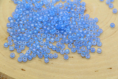 3mm Matte Iridescent Blue Glass Beads, Frosted AB Round Beads #610