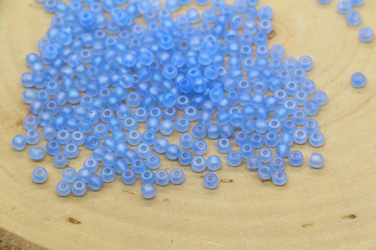 3mm Matte Iridescent Blue Glass Beads, Frosted AB Round Beads #610