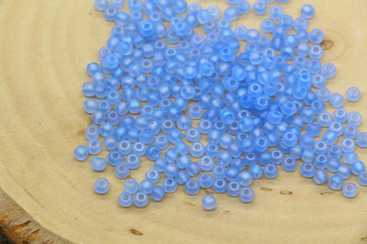 3mm Matte Iridescent Blue Glass Beads, Frosted AB Round Beads #610