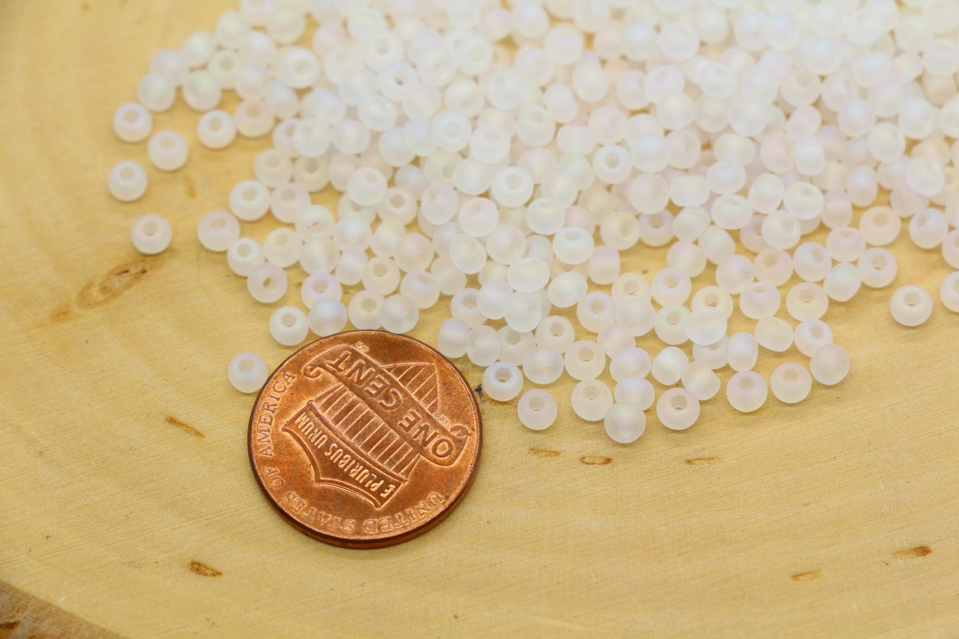 3mm Matte Iridescent White Glass Beads, Frosted AB Glass Seed Beads #611