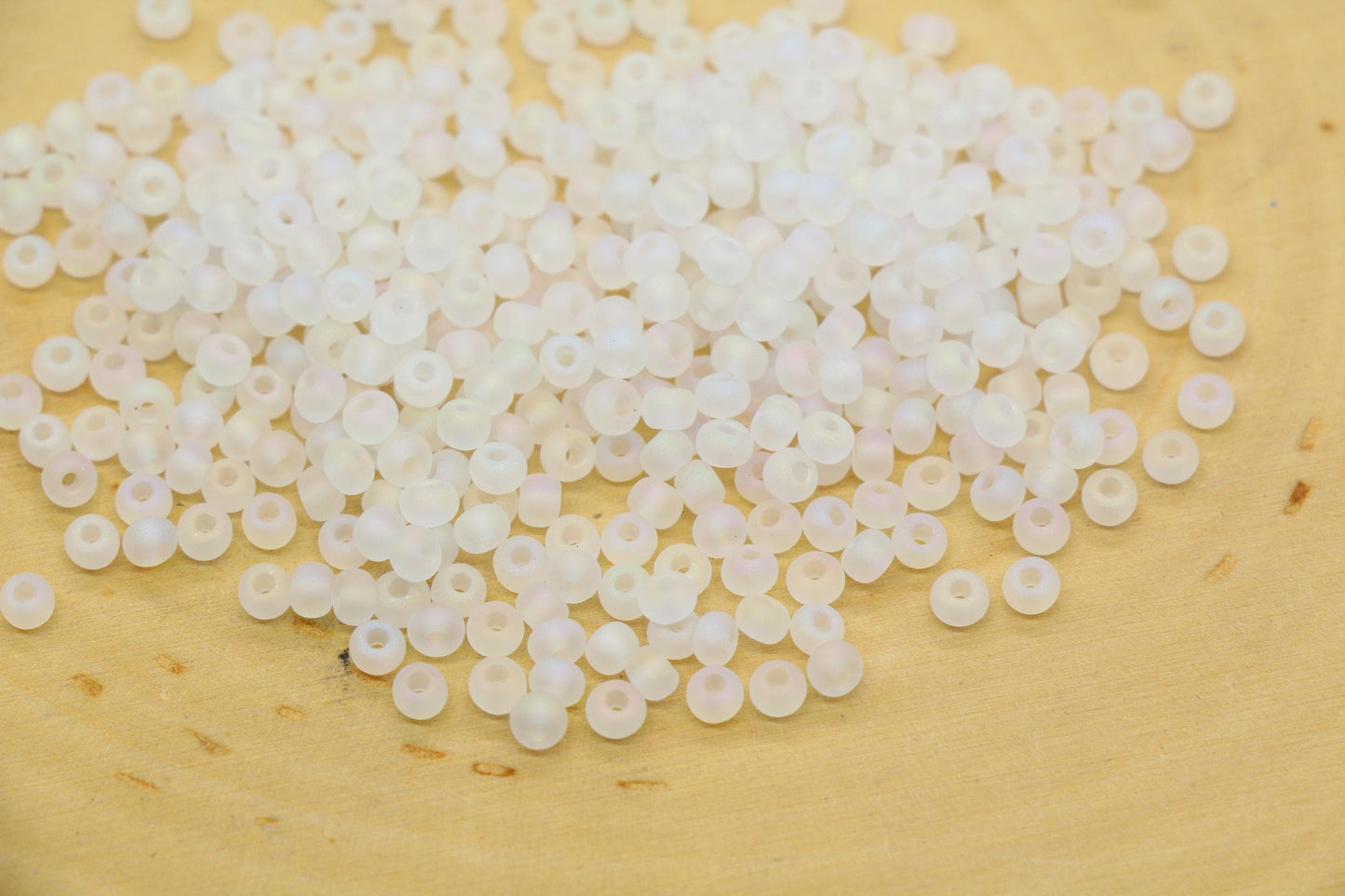 3mm Matte Iridescent White Glass Beads, Frosted AB Glass Seed Beads #611