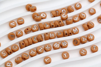 7mm Terracotta Silver Acrylic Letter Beads