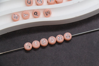 7mm Blush Pink Silver Letter Beads for Bracelets