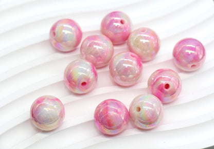 16mm Iridescent Pink Swirl Gumball Beads, Marbled Round Acrylic Beads