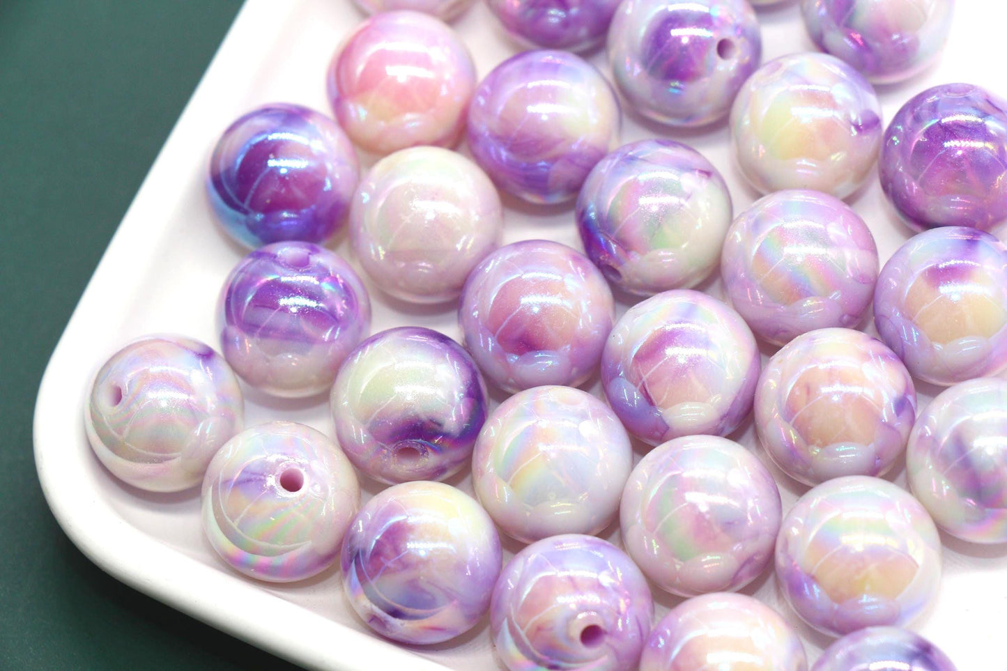 16mm Iridescent Purple Gumball Beads, Marbled Round Acrylic Beads