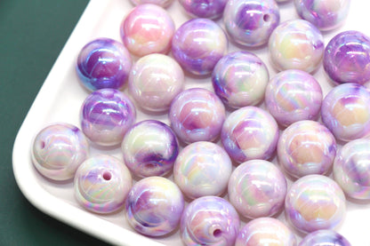 16mm Iridescent Purple Gumball Beads, Marbled Round Acrylic Beads