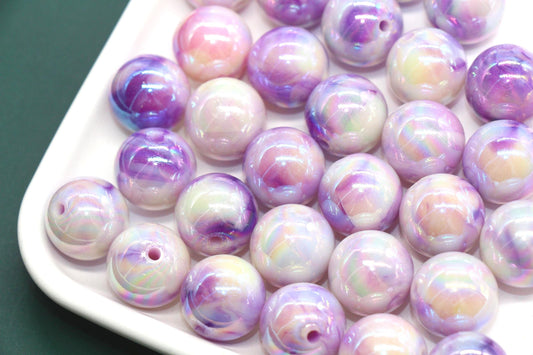 16mm Iridescent Purple Gumball Beads, Marbled Round Acrylic Beads