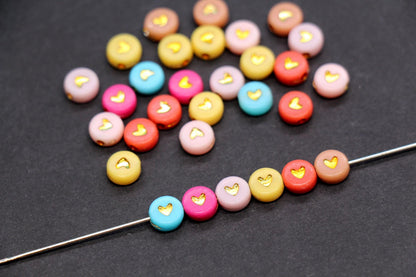 7mm Gold Heart Beads for Bracelets & Crafts #101