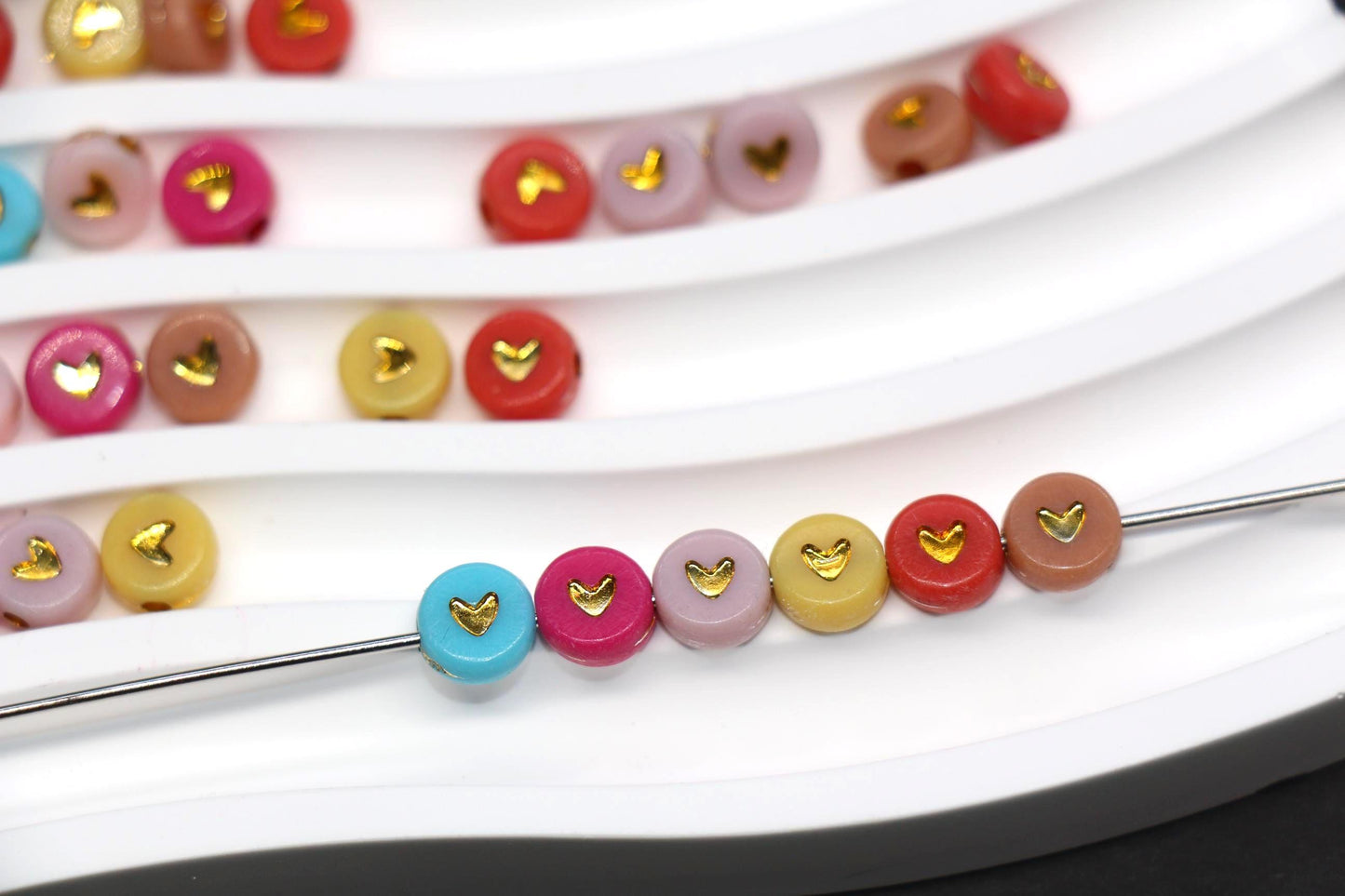 7mm Gold Heart Beads for Bracelets & Crafts #101