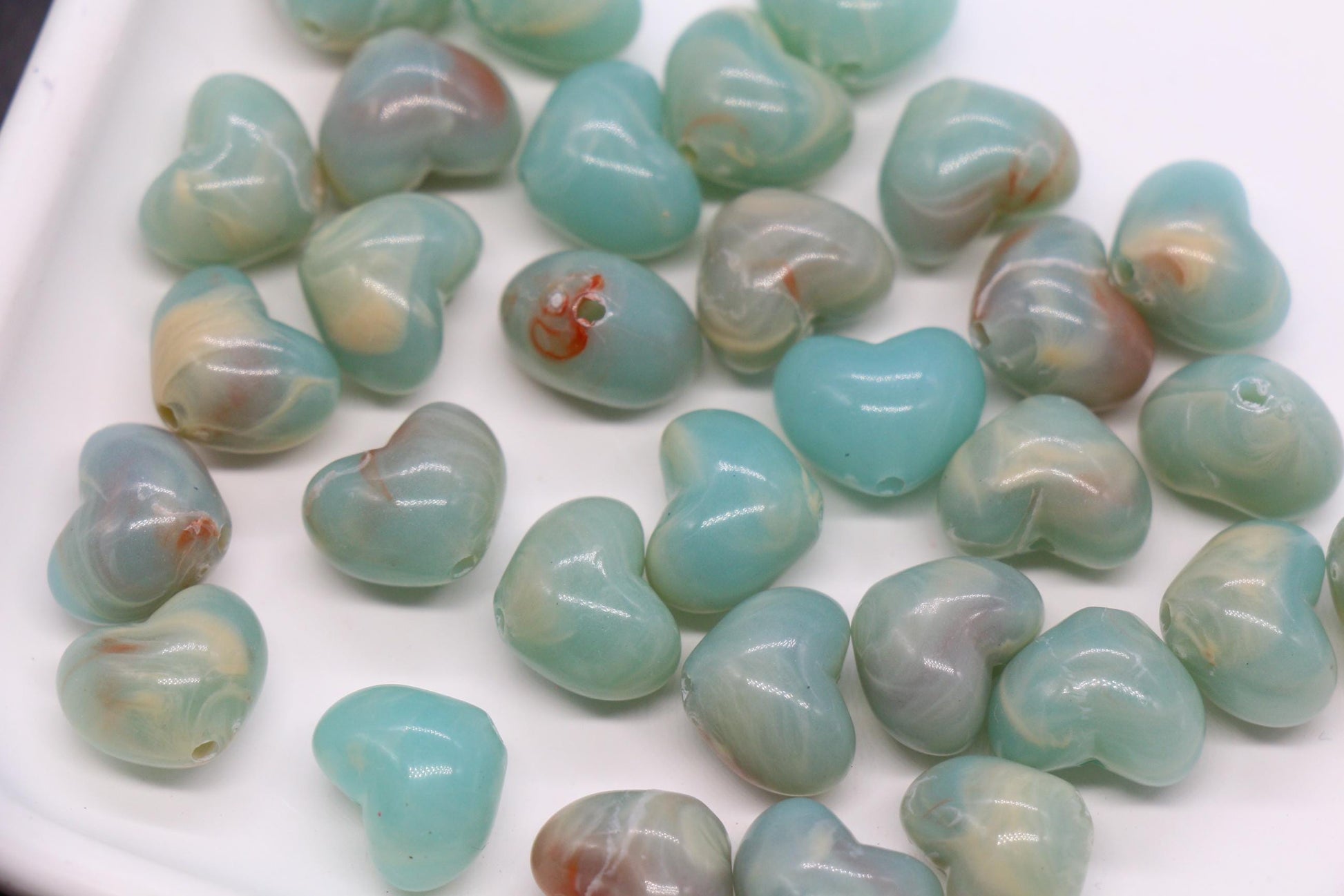 12mm Seafoam Green Heart Beads, Plastic Pastel Heart Beads, Jewelry Making Supplies #3903