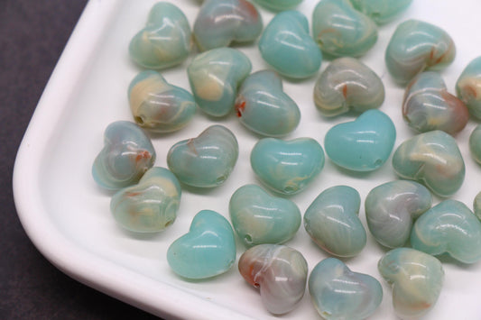12mm Seafoam Green Heart Beads, Plastic Pastel Heart Beads, Jewelry Making Supplies #3903