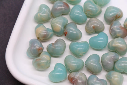 12mm Seafoam Green Heart Beads, Plastic Pastel Heart Beads, Jewelry Making Supplies #3903
