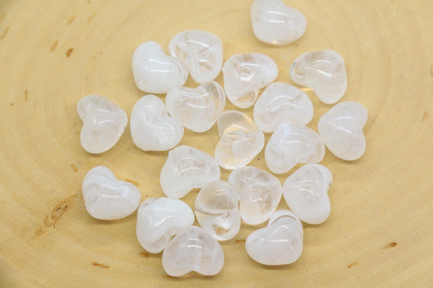 12mm Milky White Heart Beads, Jewelry Making Supplies #3909