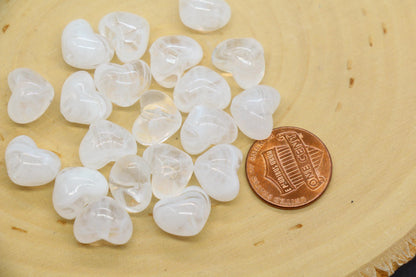 12mm Milky White Heart Beads, Jewelry Making Supplies #3909