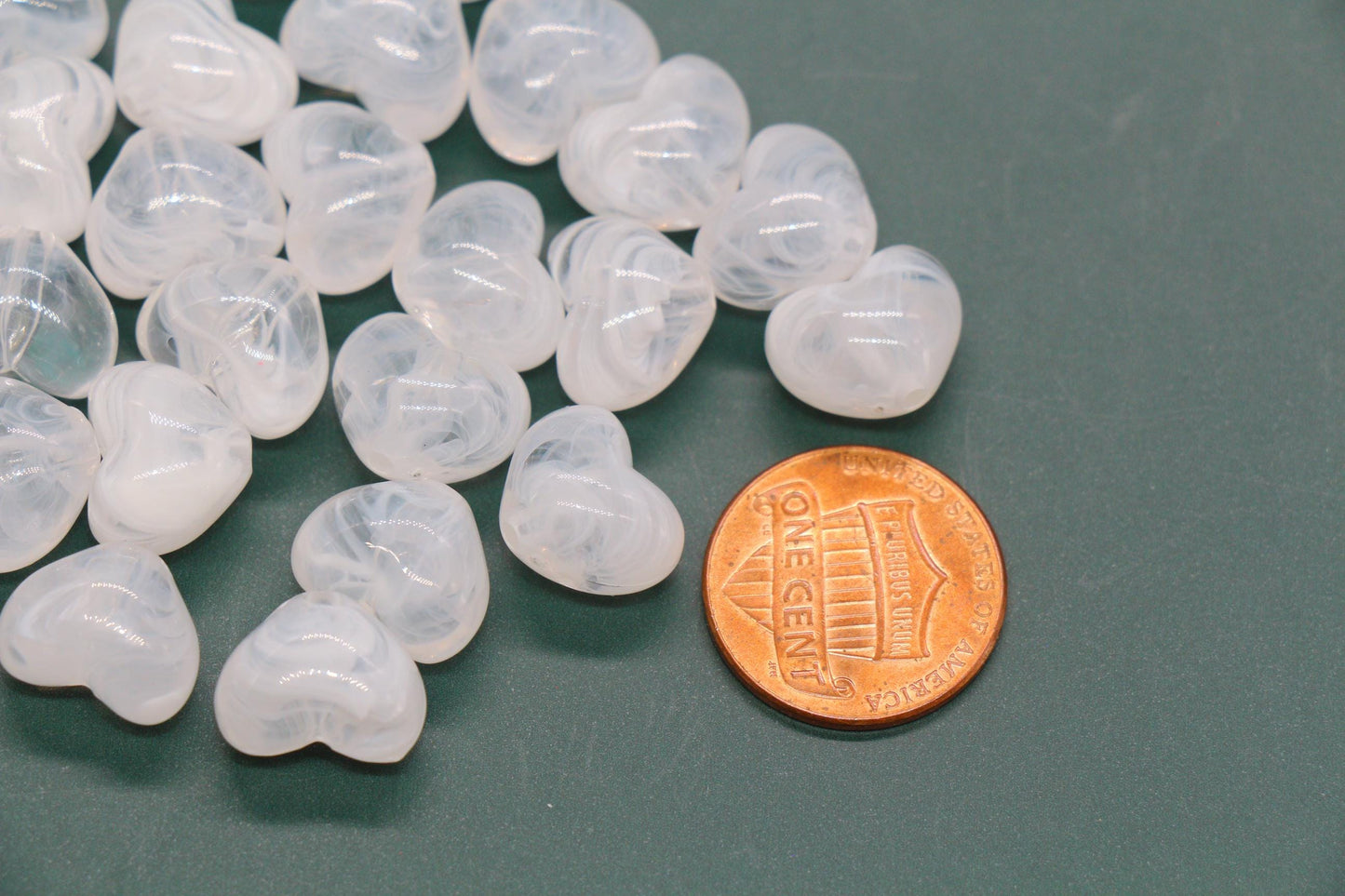 12mm Milky White Heart Beads, Jewelry Making Supplies #3909